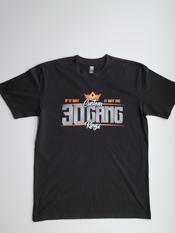 30 Gang Custom Kingz Apparel - MENS 30 Gang Block Tee- Silver and Orange
