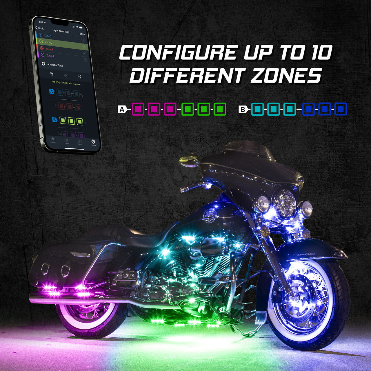 XKGLOW - ADDRESSABLE LED MOTORCYCLE ACCENT LIGHT KITS, XKALPHA APP CO