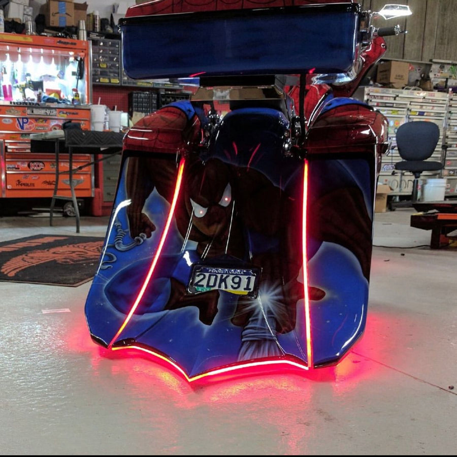 INSANE ASYLUM - BAG LIGHTS- STRUNG OUT/ REHAB SKID PLATES FOR FENDER AND BAGS WITH LED ACCENT LIGHTING