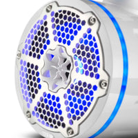 DS18 HYDRO NXL-X8TPNEO/WH 8" Marine Water Resistant Wakeboard Tower Neodymium Speaker with Built-in passive Radiator Bass Enhancer, 1" Driver and RGB LED Light 550 Watts