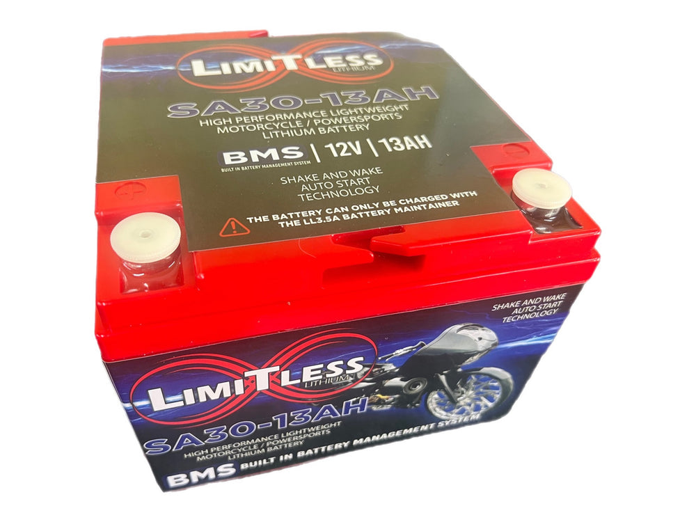 LIMITLESS LITHIUM - BATTERIES - Shake Awake 30 Case 13Ah Smart Motorcycle battery  (Under the seat replacement)