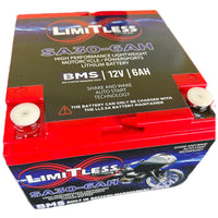 LIMITLESS  LITHIUM - BATTERIES - Shake Awake 30 Case 6Ah Smart Motorcycle battery (Under the seat replacement)